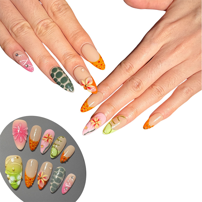 Eco-Friendly Dark Green Tea Nail Polish with Stylish Art Design