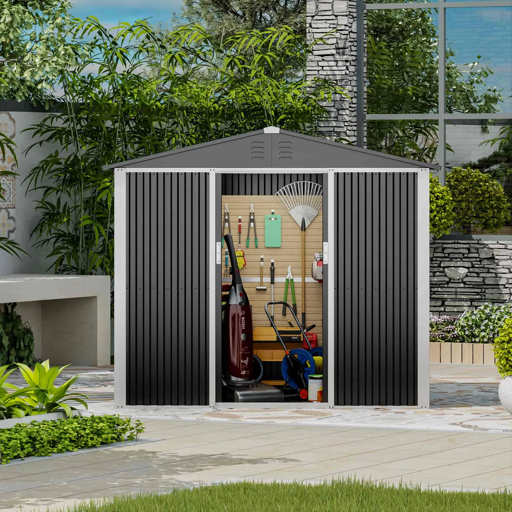 6*8FT Durable Tool Sheds Garden Shed Strong Metal Garden Storage Shed