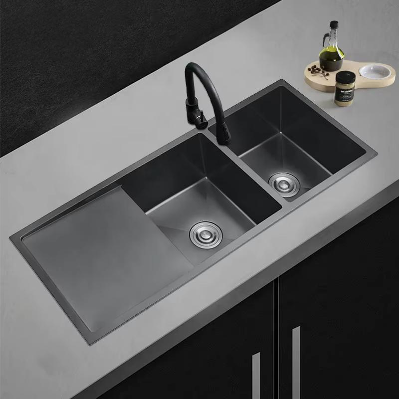 New Style Multifunction Double Bowls Smart Kitchen Sink Stainless Steel Black Colour Kitchen Sinks