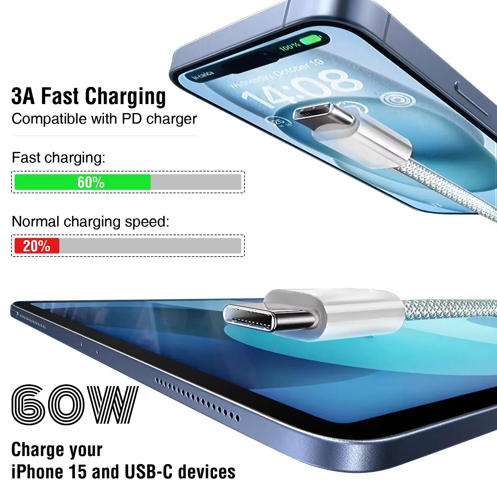 Кабель USB-C 240W для быстрой зарядки, 1 м