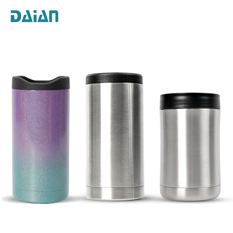 Premium Double Wall Insulated Slim Beer Can Cooler with Opener