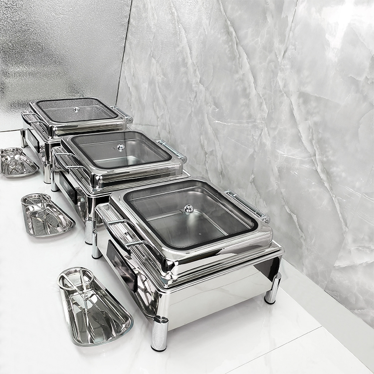 Hotel Luxury Stainless Steel Restaurant Equipment Square Food Warmer Buffet Stove Chafing Dishes