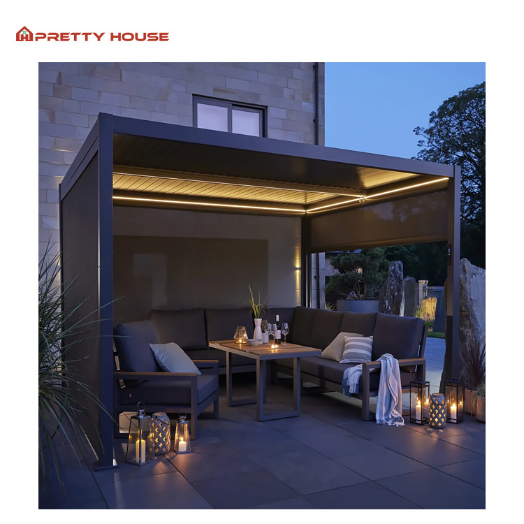 Custom LED Light Strip Aluminium Louver Roof Surface Coating Treatment Waterproof Pergola