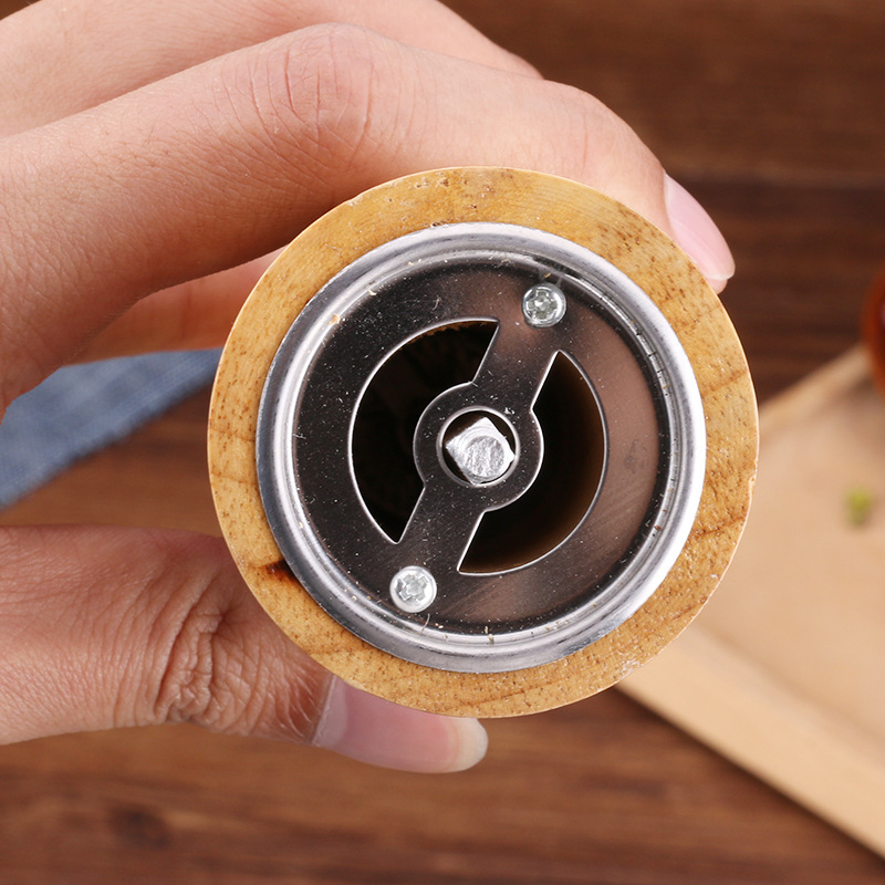 Custom Logo Oak Wood Pepper Spice Mill Grinder Set Handheld Seasoning Mills Grinder Ceramic Grinding Core BBQ Tools Set