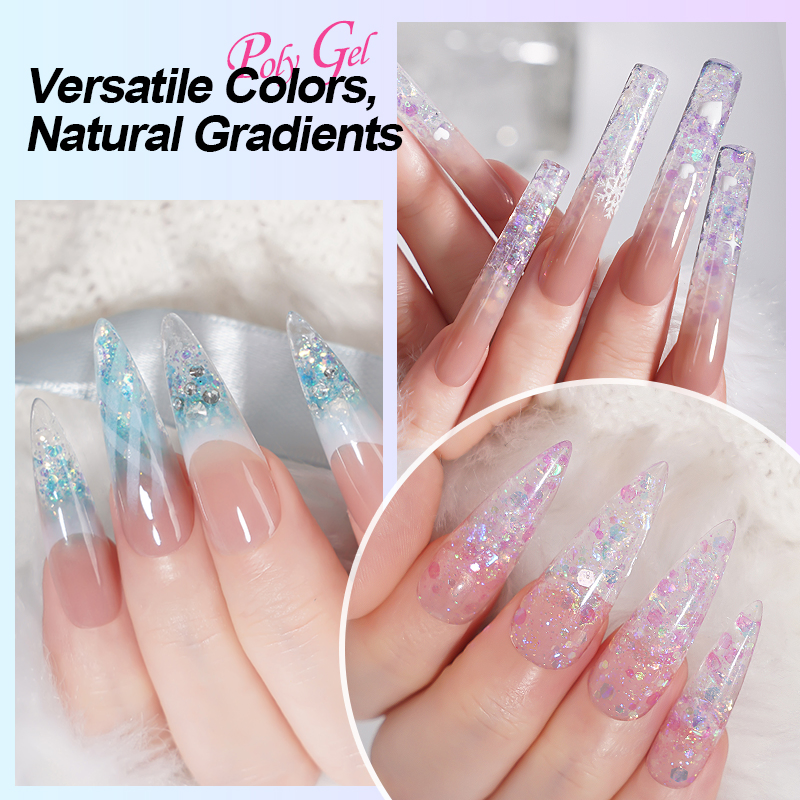 R S Nail Best Selling 30g Colorful Glitter Poly Gel 24 Colors Soak off Glitter Extension Gel