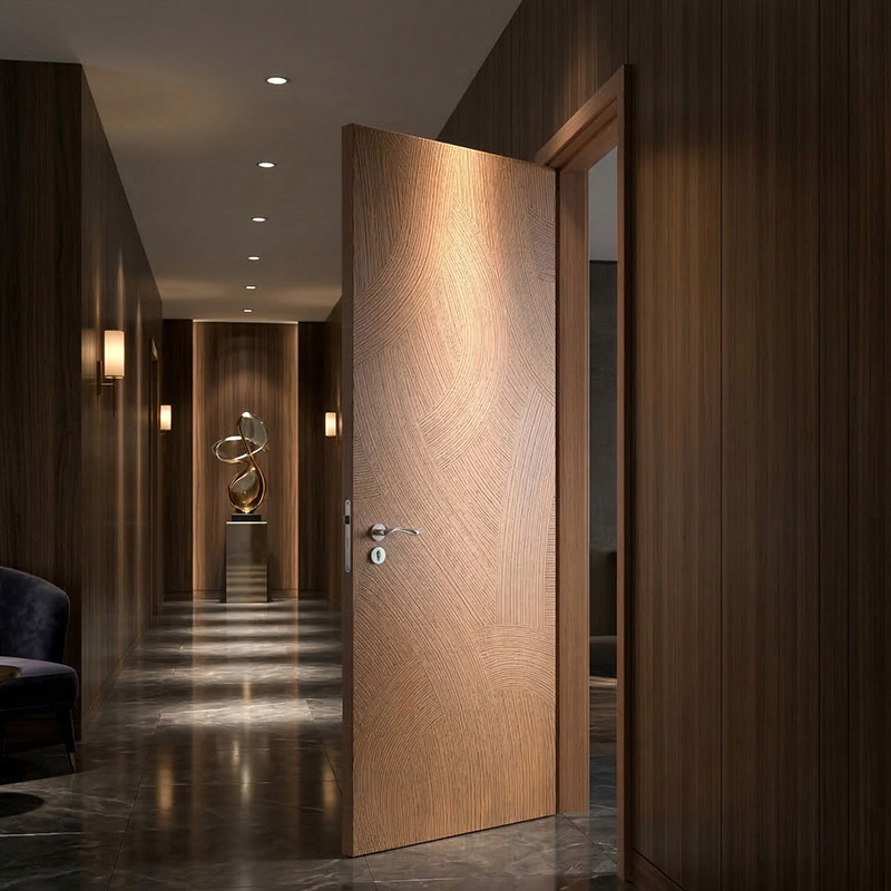 Mumu Design 3D Texture Beautiful Wooden Door Ensures Durability for Long-Term Use