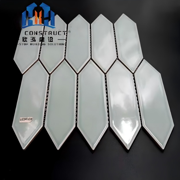 Green Hexagon Glazed Water Resistant Ceramic Mosaic Tile Modern Interior Wall Tile