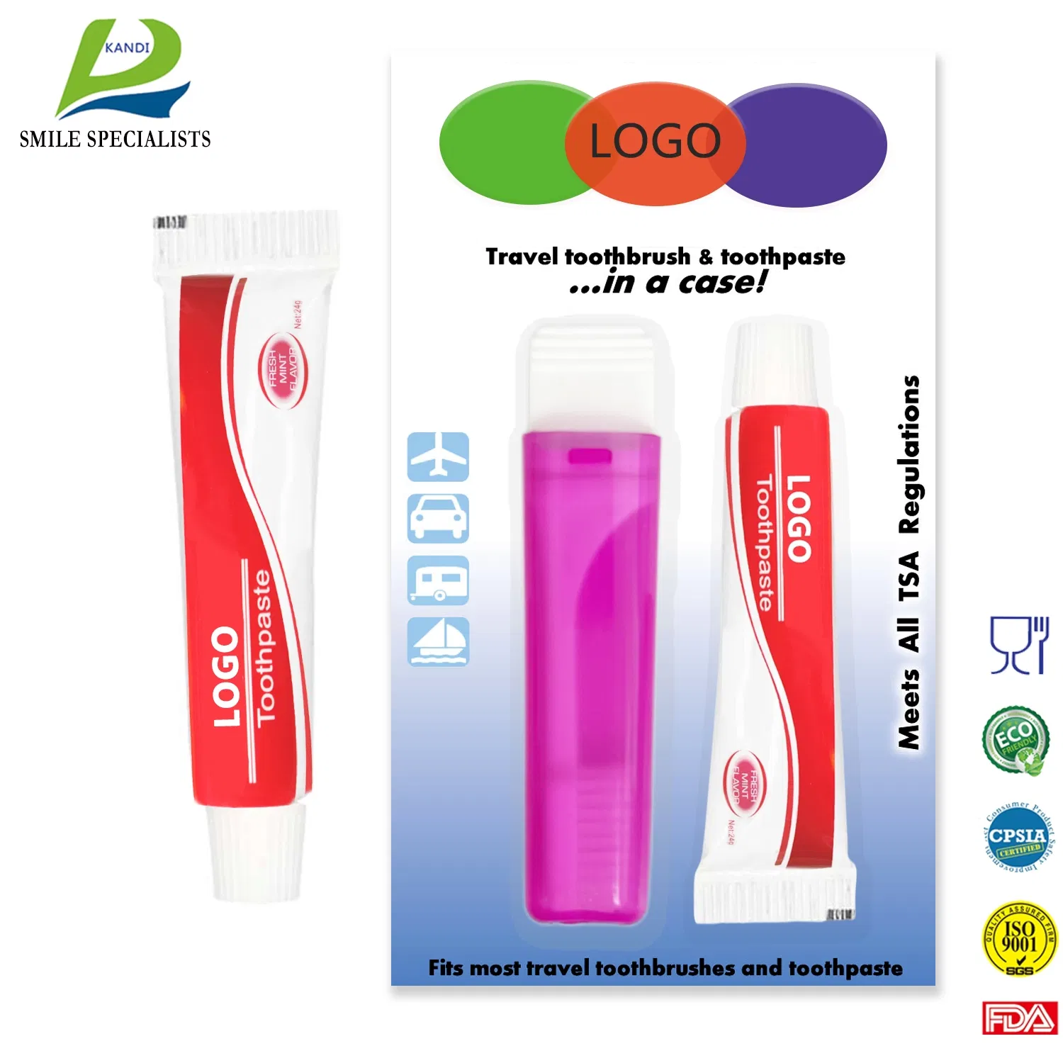 OEM Portable Travel Kit Print Logo Foldable Travel Toothbrush Toothpaste