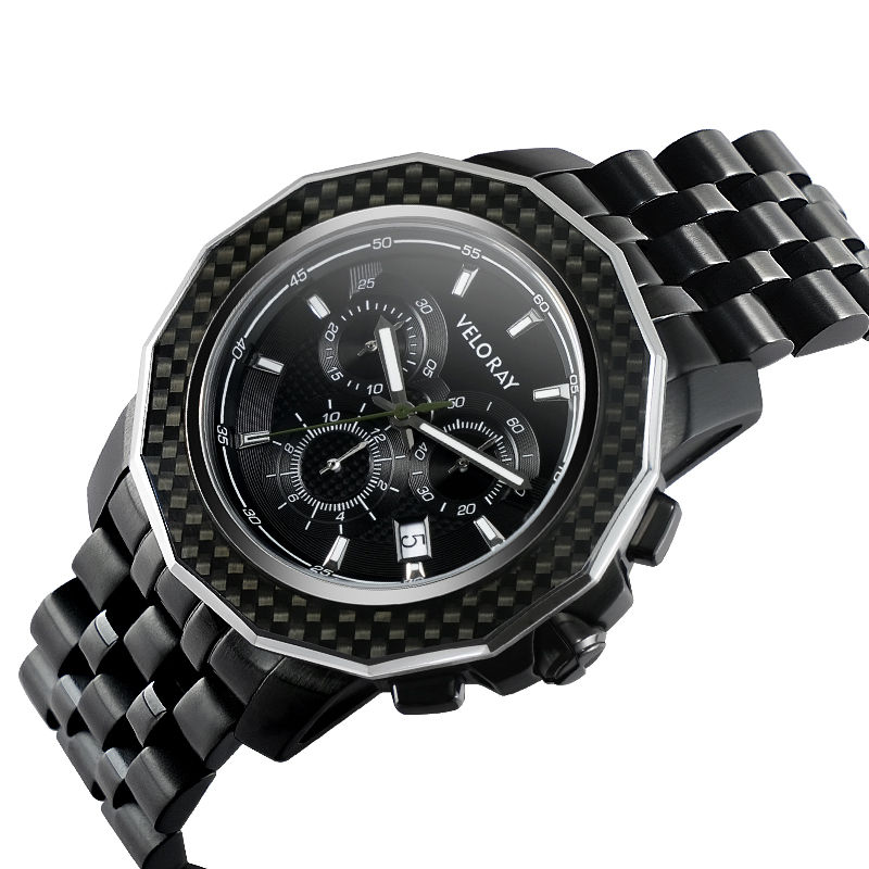 Carbon Fiber Men's Chronograph Watch with Three-Eye Design