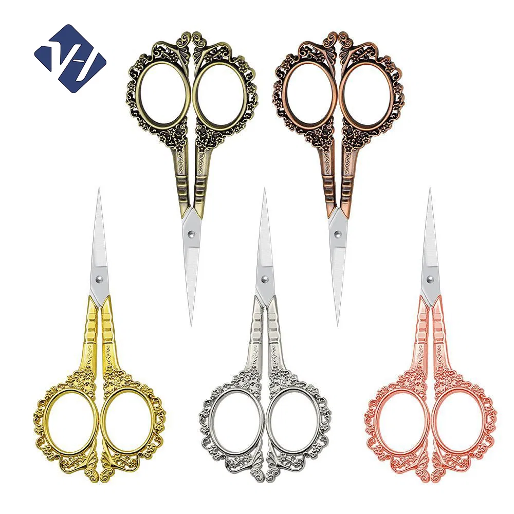 Multi-Purpose Stainless Steel Threading Cutting Mini Embroidery Scissors Embossed Handle Fabric Art Scissors