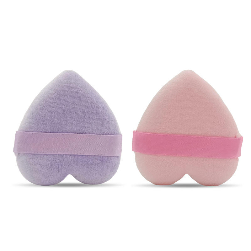 Custom Logo Soft Material Natural Cotton Face Loose Powder Heart Shape Finger Velour Makeup Powder Puff with Logo