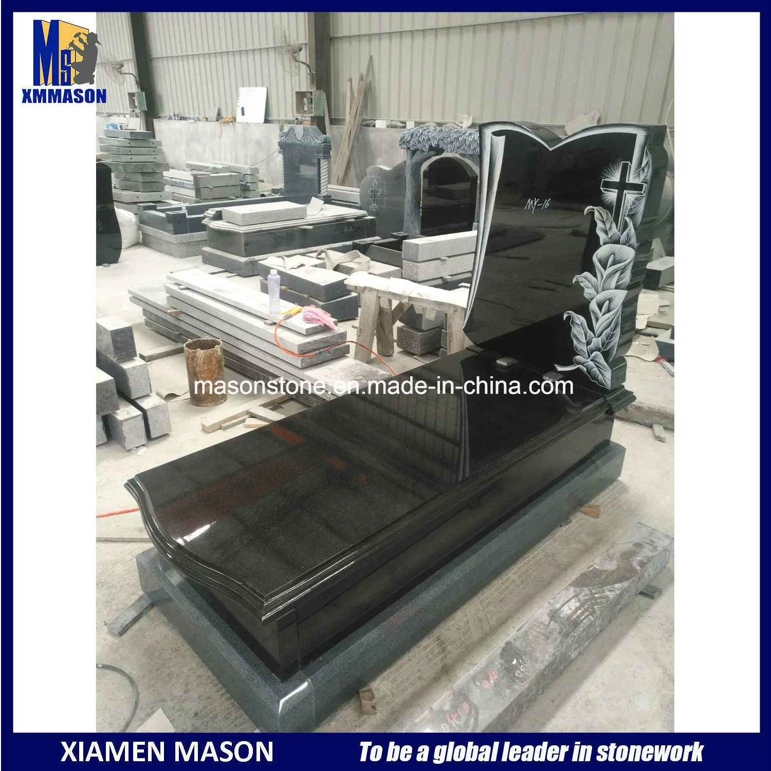 Modern Black Tombstone Design with Carving for Sale