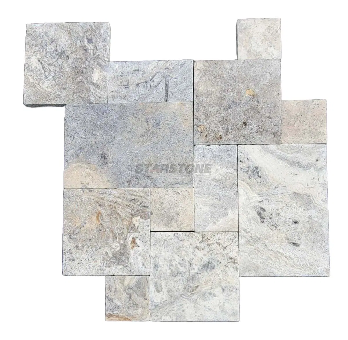 Newstar Stone Silver Gray French Pattern Travertine Natural Stone Paver Custom Travertine Tiles Outdoor Paver Driveway Paving