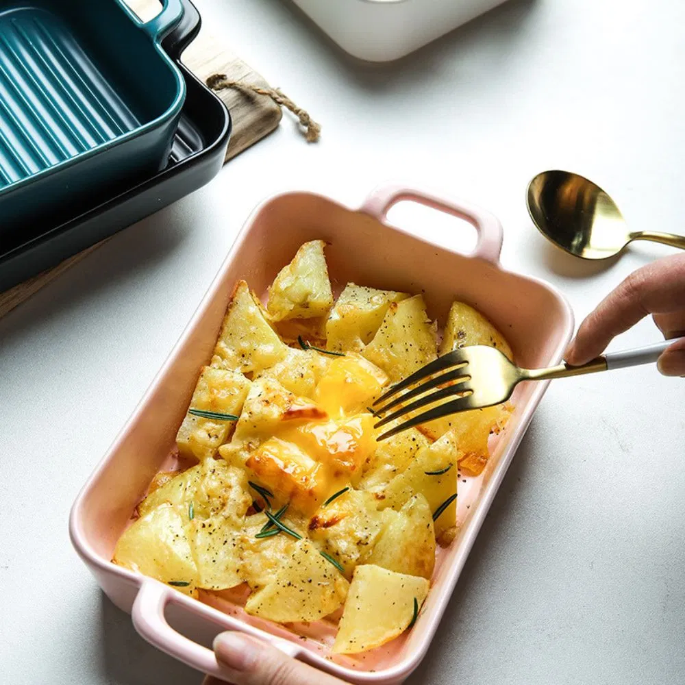 Matte Ceramic Baking Dish Square with Double Handle Porcelain Baking Pan Wbb28092