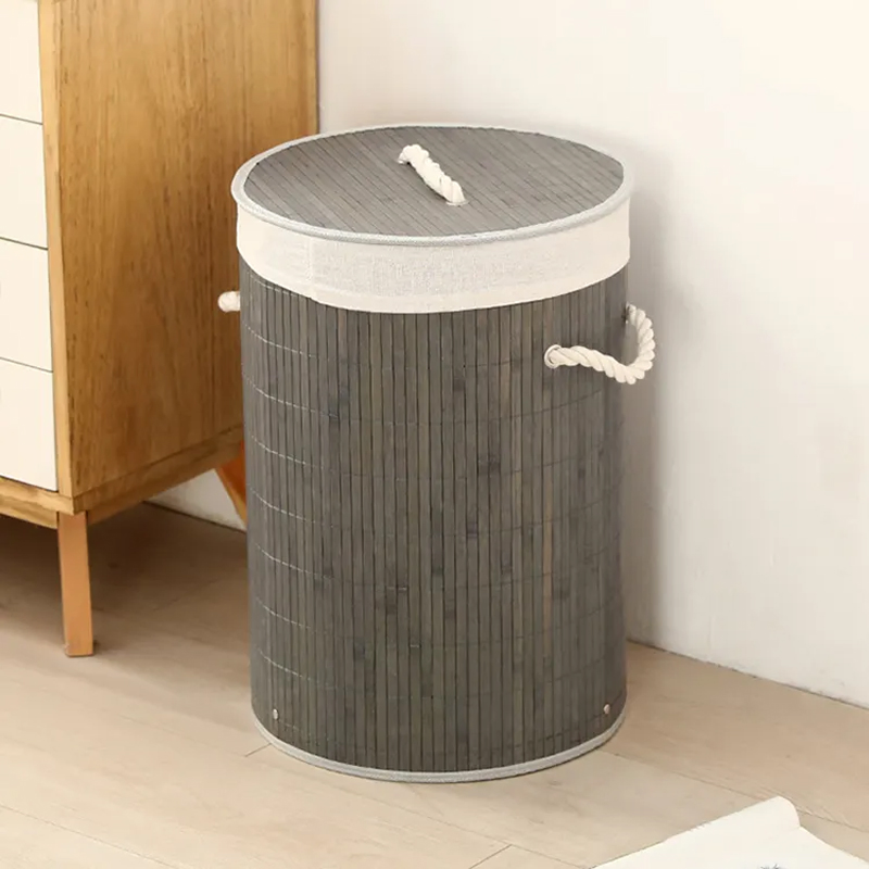 Large Customizable Bamboo Laundry Basket Dirty Clothes Storage for Bathroom Covered