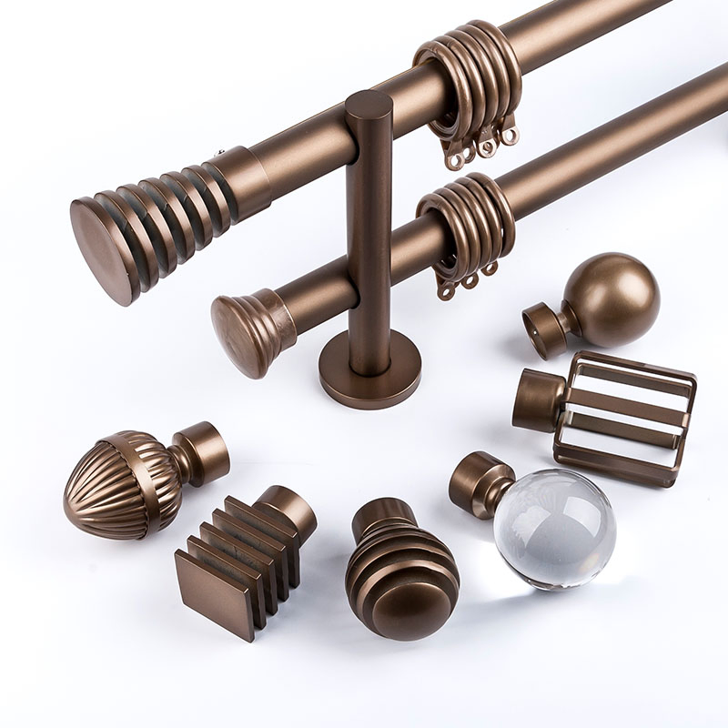 New Arrival Factory Price Wall Mounted Heavy Duty Alloy Bracket Finials Aluminium Double Curtain Rod Set for Bedroom