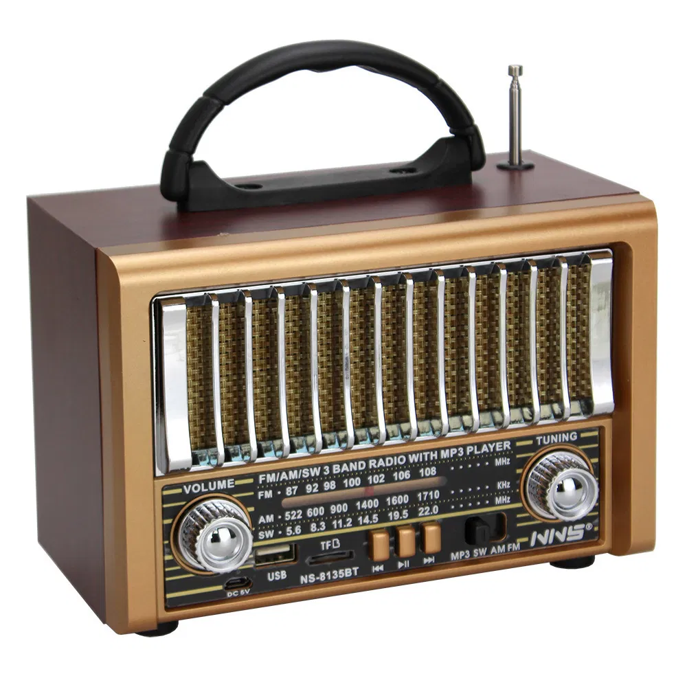 Ns-8135bt Wooden Retro Radio with FM/Sw, Portable Multifunctional Bluetooth Speaker