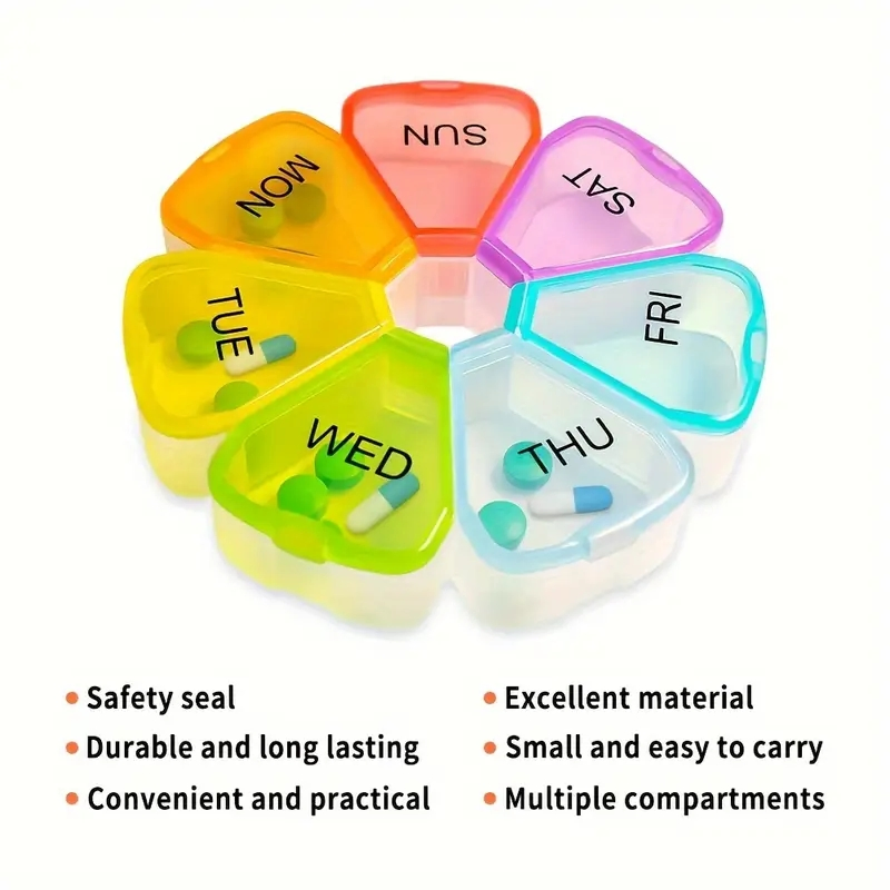 7 Day Weekly Pill Organizer Portable Travel Pill Box Case 4.72 Inches Large Capacity Plastic Medicine Container Individual Daily