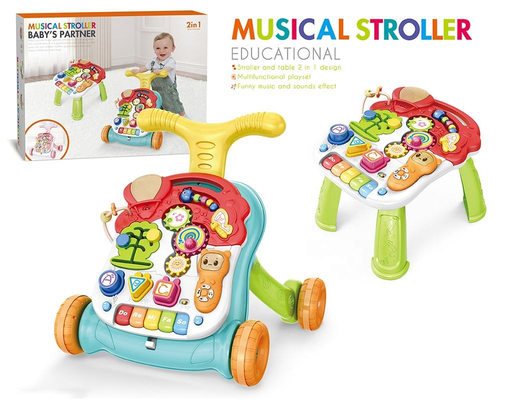 New 5 in 1 Multifunctional Funny Music Sound Effect Toddler Learning Table Adjustable Baby Strollers Walker