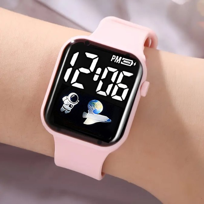 Watch Set Gift Cartoon Cute Girl LED Light Pink
