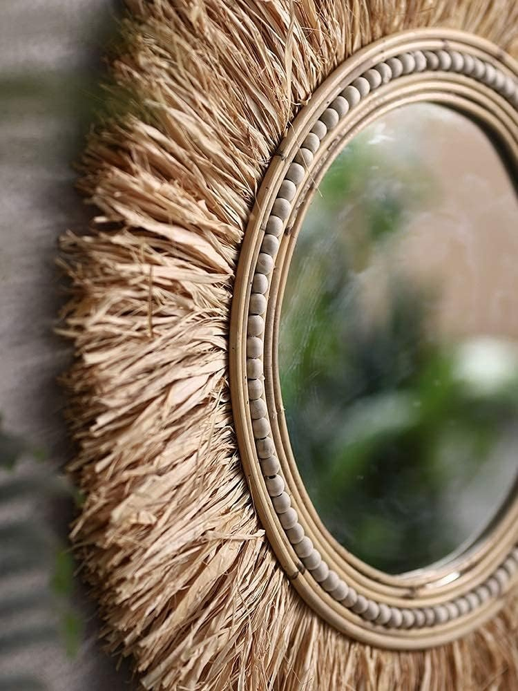 Wall Mirrors Handcraft Raffia Decorative Hanging Mirror