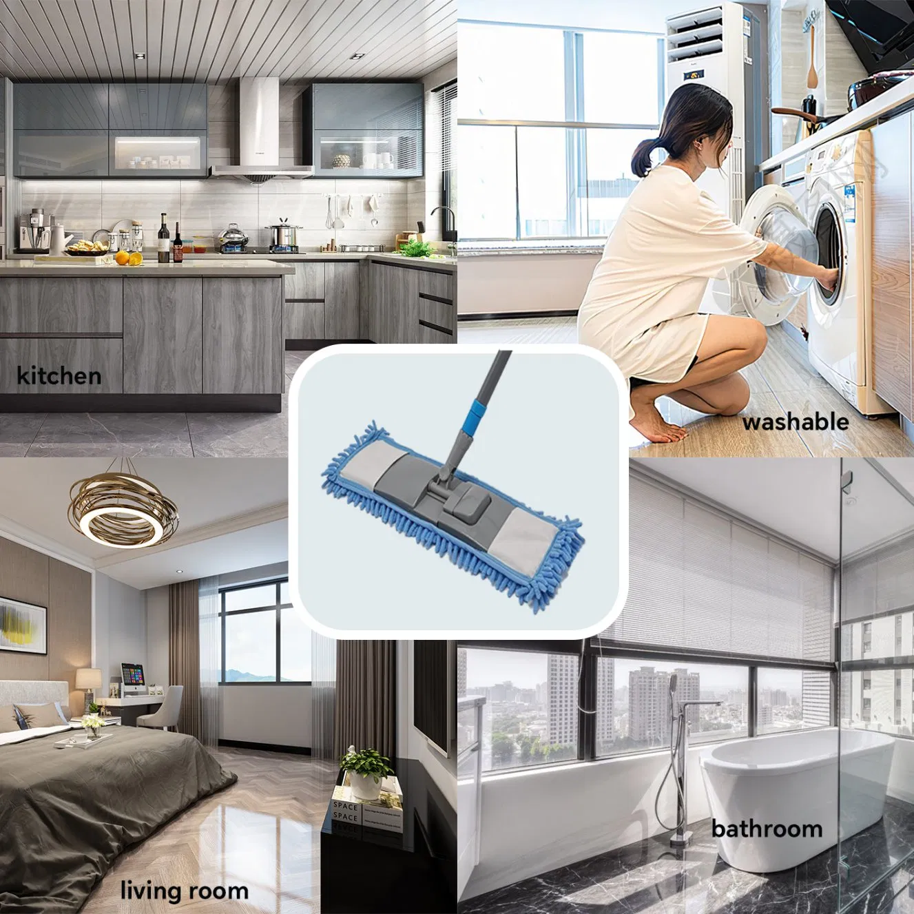 Chenille Microfiber Flat Mop Floor Cleaning Mop, Wet Dry Used Mop Household Dust Mop, Manufacturer Customize Colors with Telescopic Handle