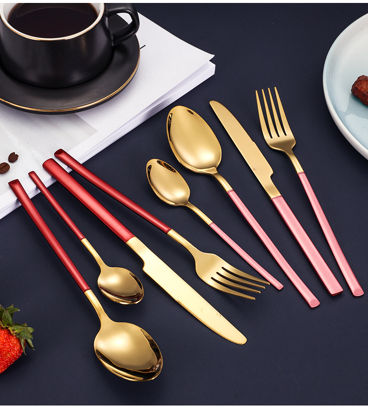 Korean Cutlery Set Black Handle Morden Tableware Set Stainless Steel Cutlery Set for Restaurant