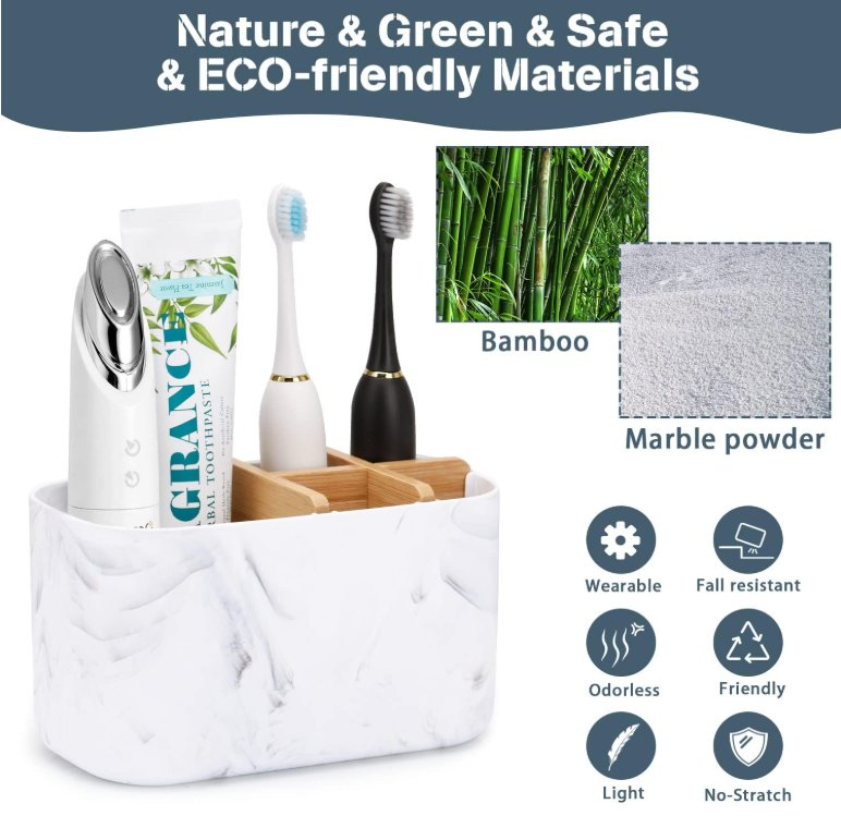 Toothbrush Holders for Bathrooms, 5 Slots Bamboo Toothbrush Holder