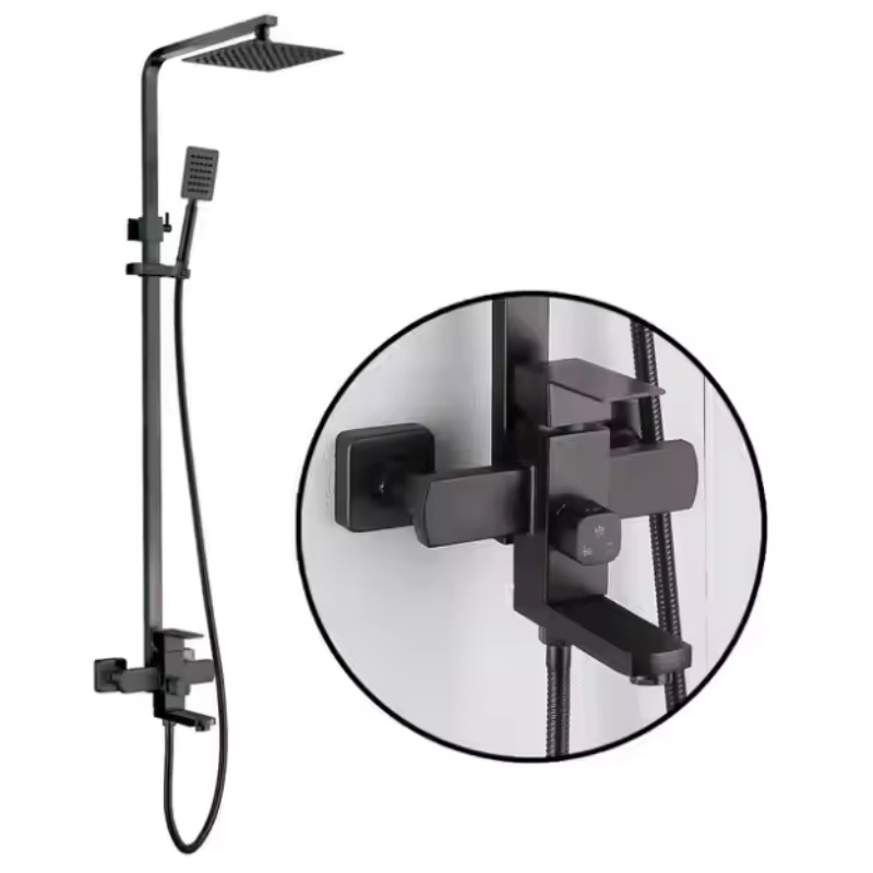 Bathroom Large Head Rain Shower Spray Sleek Black Shower Set