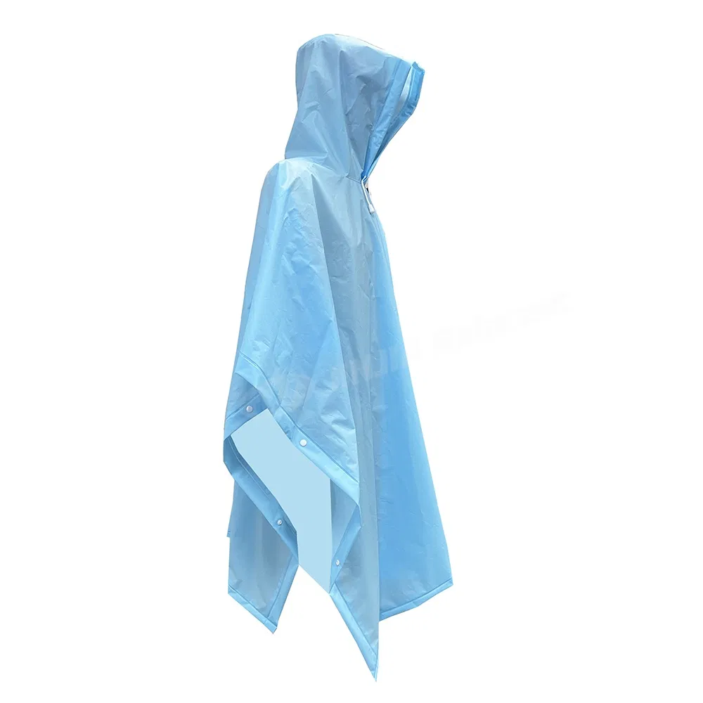 Lightweight Transparent Blue Waterproof EVA Rain Foldable Outdoor Poncho Raincoat