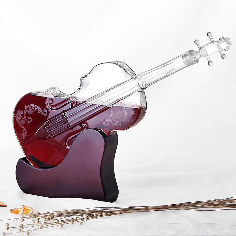 Creative New Year Gift Valentine's Day Gift Unique Violin Whiskey Bottle Wine Decanter Gift Set with Wooden Base