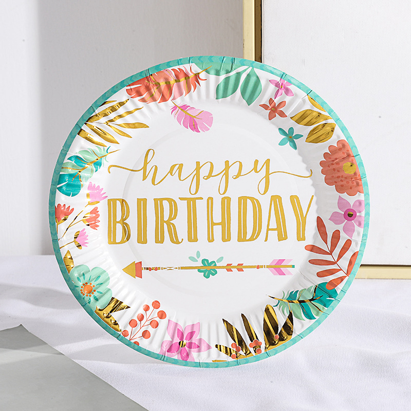 White and Gold Silver Chevron Star Stripe Dots Print Disposable Tableware 7 Inch Paper Plate for Birthday Anniversary Party