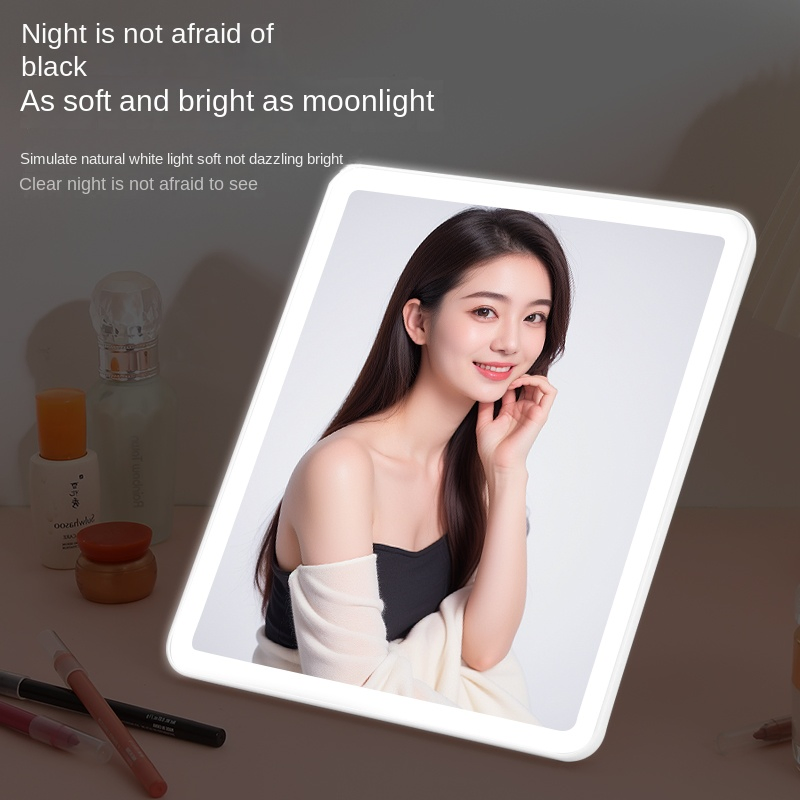 360-Degree Rotating Three-Color Dimmable LED Square Makeup Mirror