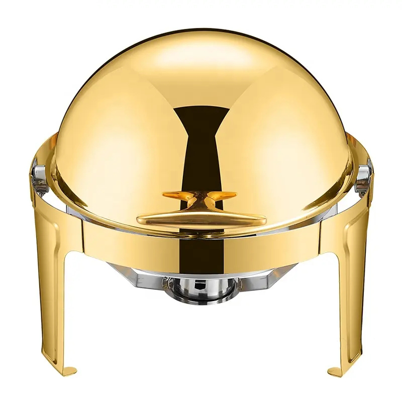 6L Chafing Dish Stainless Steel Tray Thermal Golden Food Warmer Hotel Stainless Steel Chafing Dish with Roll Top Lid