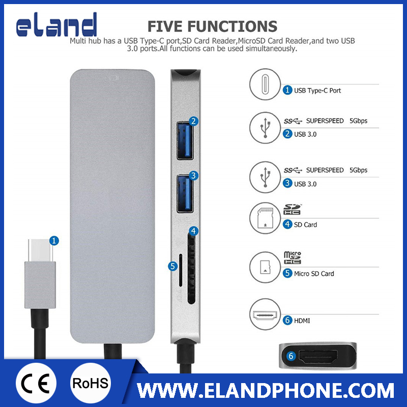 Type C Hub Adapter with HDMI and USB 3.0