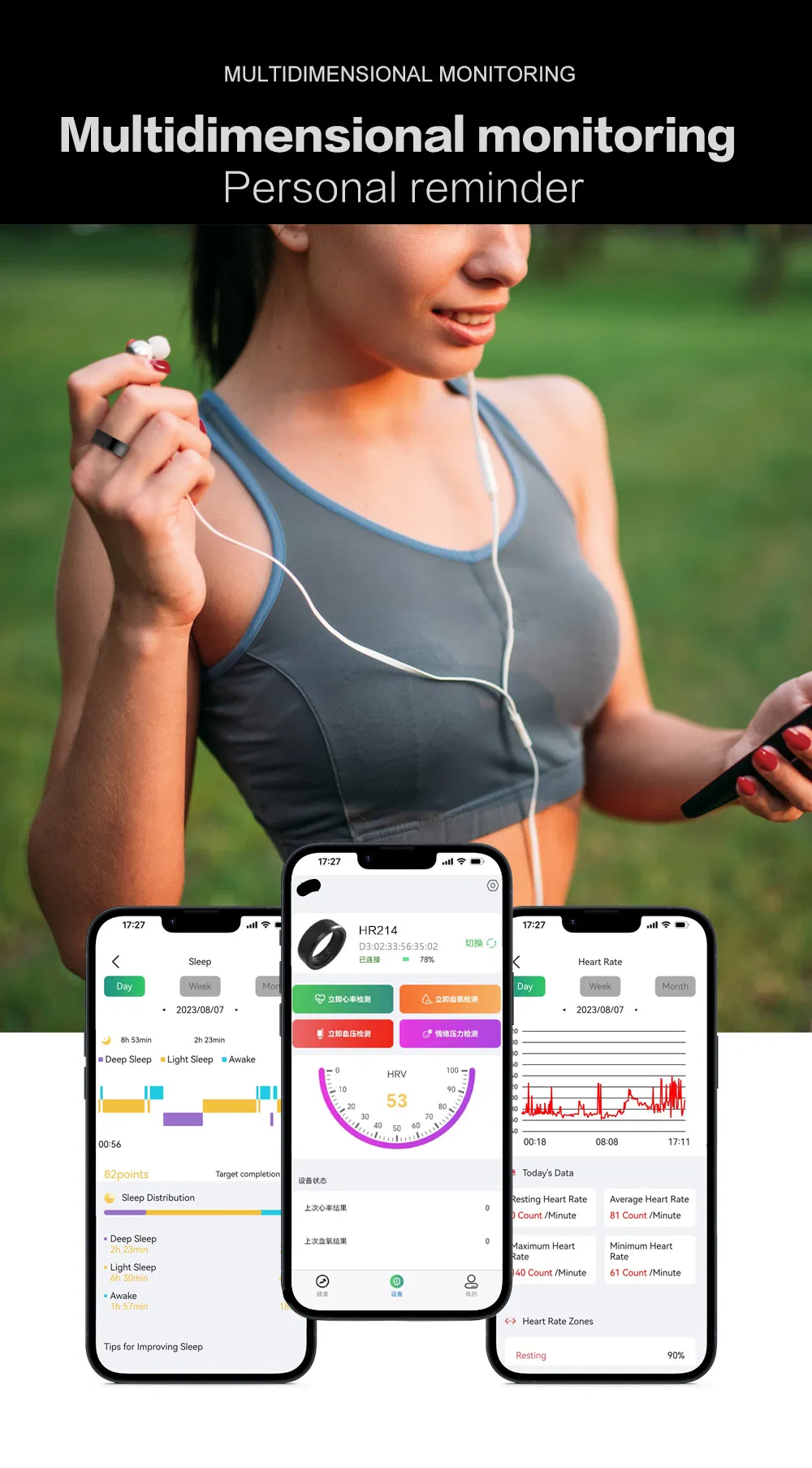 Умное кольцо для здоровья с зарядкой от солнца и Bluetooth