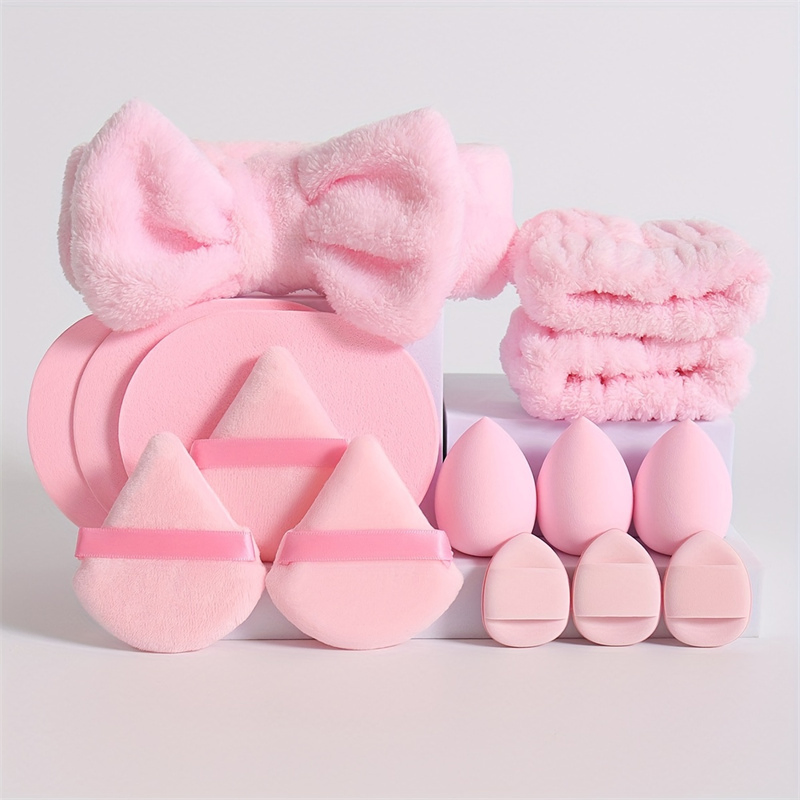 Bow Headband Wrist Strap Sponge Triangle Powder Puff Beauty Egg Set