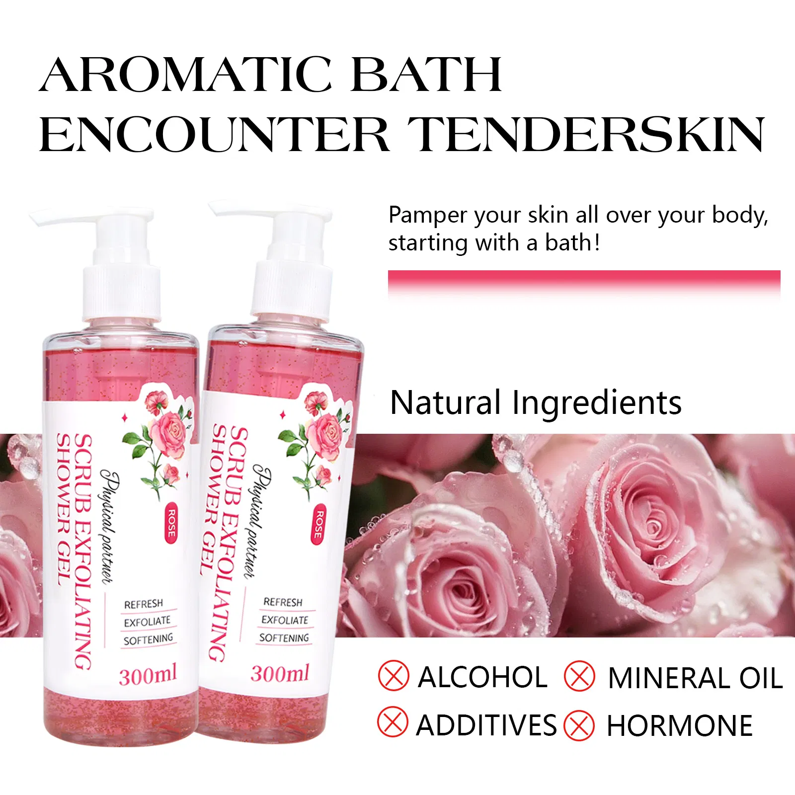 Beauty Cosmetics Body Care Shower Moisturizing Nourishing Rose Scrub Exfoliating Shower Gel