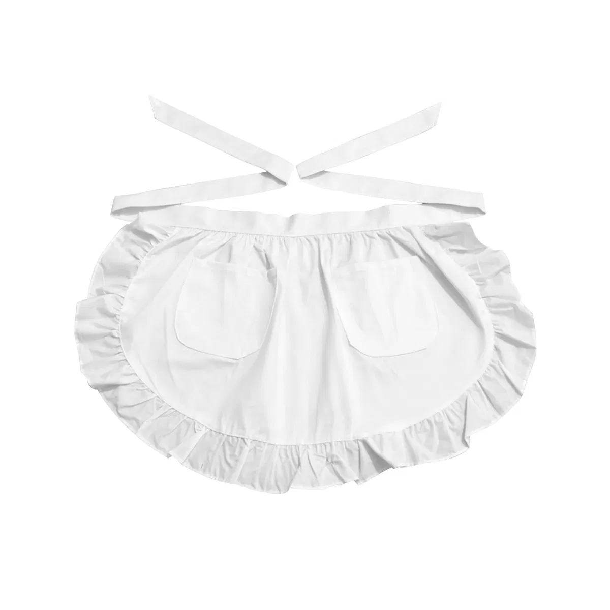 Maid Apron Home European-Style Pure White Half-Body Lotus Leaf Lace Double-Pocket Princess Apron