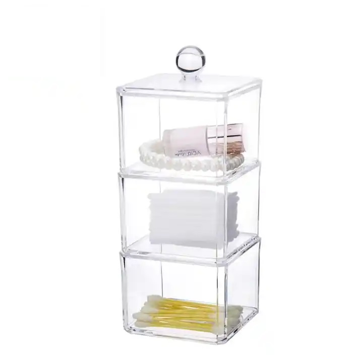 Acrylic Makeup Organizer Jewelry Storage Box Cotton Pad Swab Q-Tip Ball Makeup Pad Holder Cosmetics Organizer