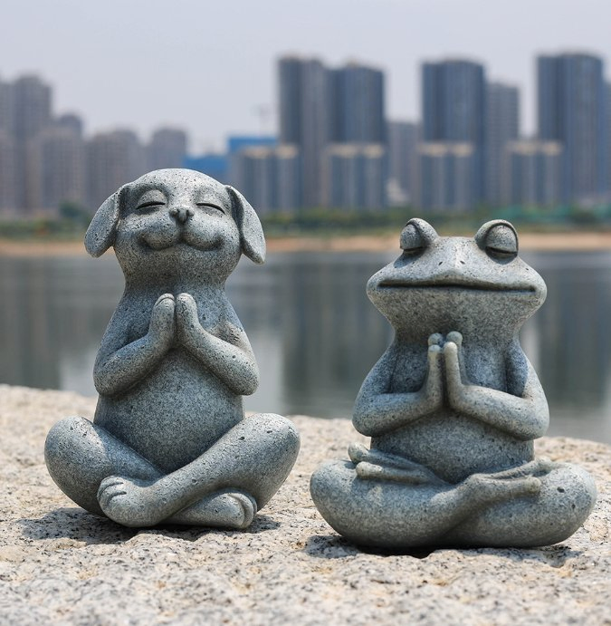 Garden Landscape Resin Crafts Yoga Dog Sculpture Outdoor Decor Gray Yoga Frog Statue