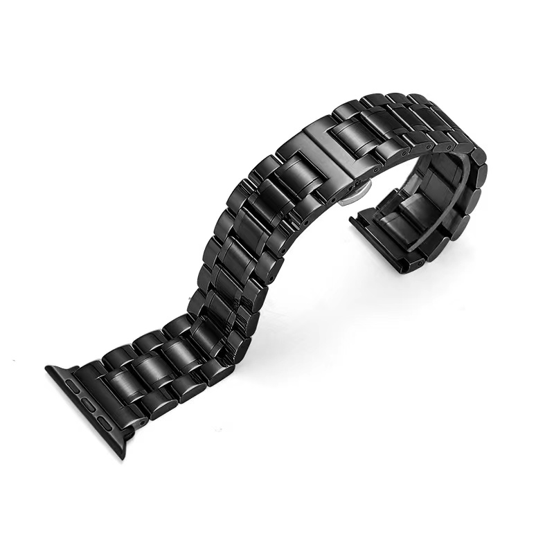 Customized 304 Precision Stainless Steel Adjustable Metal Stainless for Apple Watch Band Beads 38-49mm Solid Butterfly Buckle Watch Strap