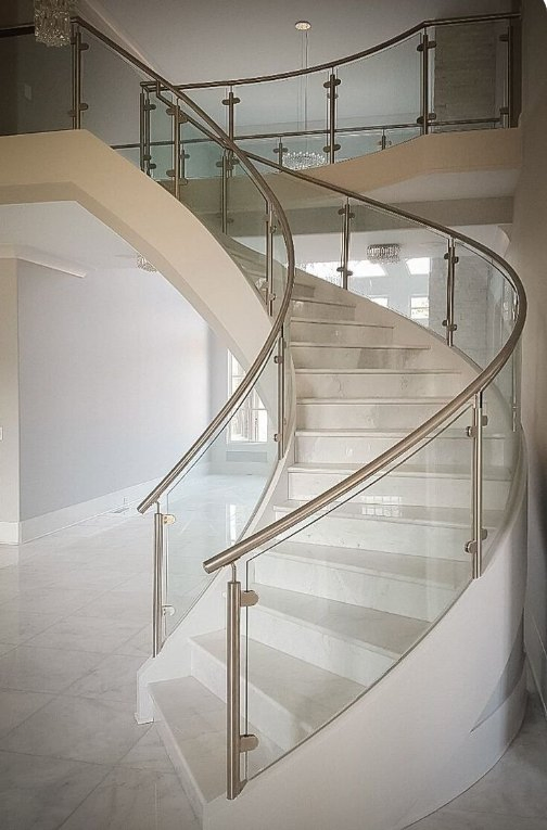 Luxurious Design Marble/Metal Material High-End Residential Villa Indoor Curved Staircase