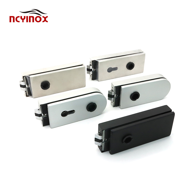 Glass Door Lock Aluminum Polished Stainless Glass Mounted Passage Latch with Lock for Office & Commercial