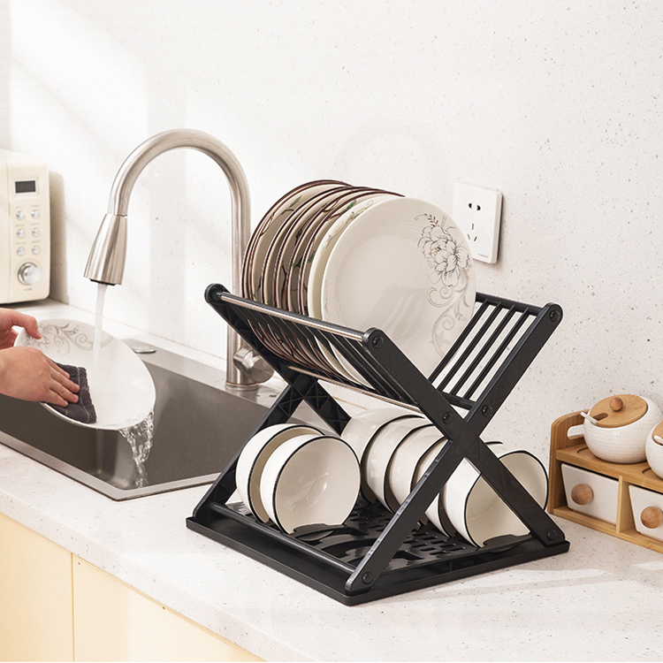 Sanipro kitchen Counter Accessories 2 Tier Plastic Plate Drying Rack Cutlery Dish Drainer Storage Holders with Drain Board