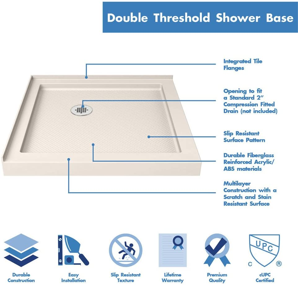 Rectangular Shower Base with Single Threshold and Center Drain (BD-3002)