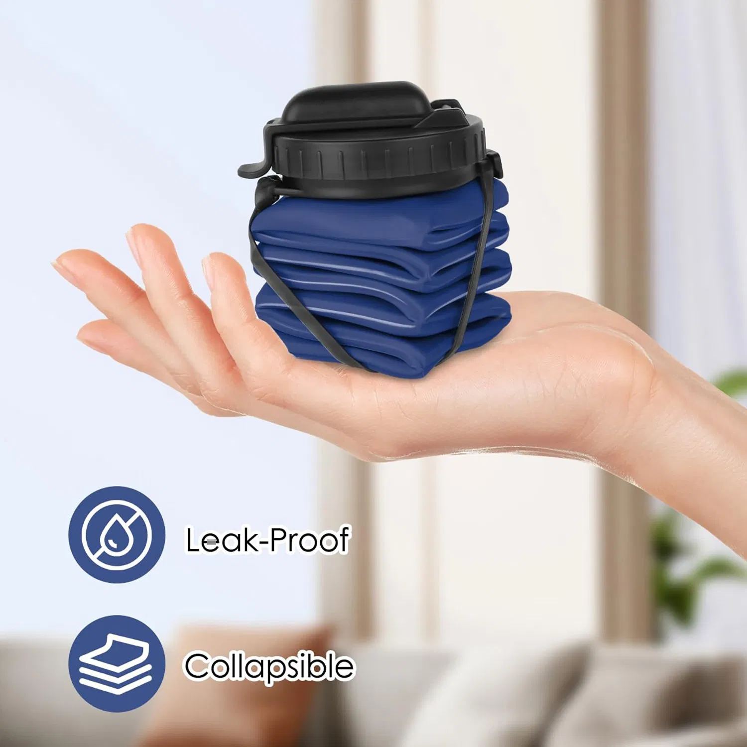 Collapsible Water Bottles, BPA-Free Silicone Foldable Water Bottle with Straw Strap 20.6oz, Leak-Proof Durable Lightweight Bottle for Gym, Travel, Camping, Hiki