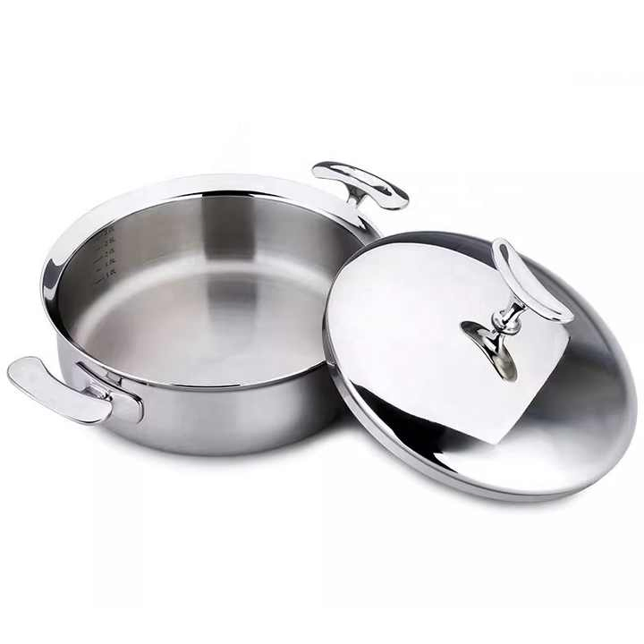 High Quality Factory Directly Supply 304+Aluminum+430 Inside&Outside Polishing with Non Stick Tri-Ply Ss Shallow Casserole