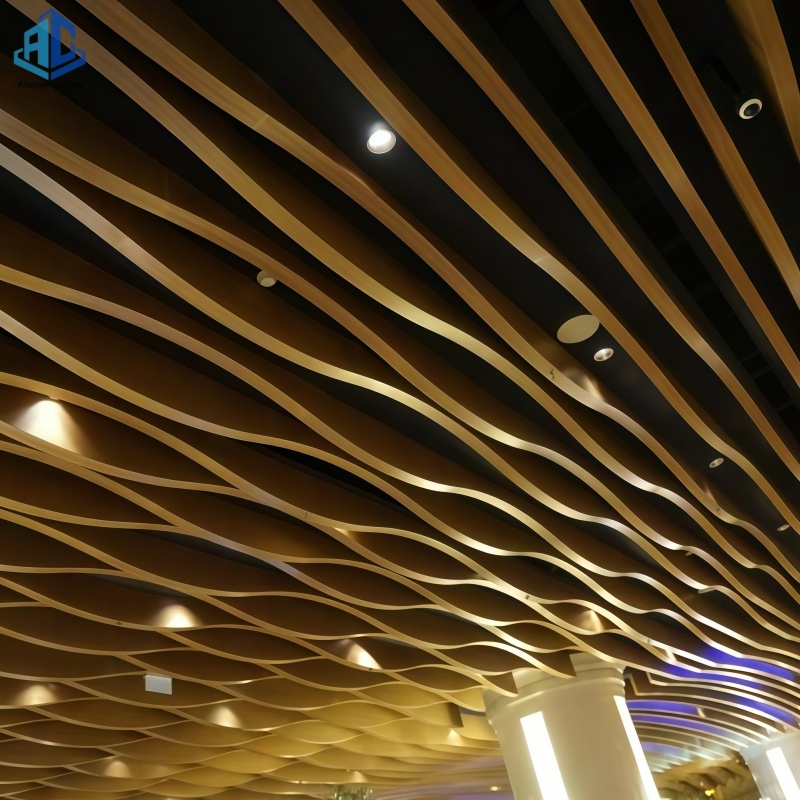Wooden Grain Aluminum U Shape Stretch Baffle Ceiling Aluminium Suspended Strip Ceiling