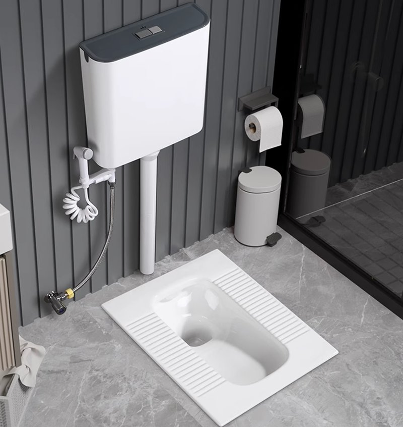 Household Squatting Pan with Water Tank (Complete Set) Squat Bowl Bathroom Commode Large-Caliber Squatting Basin Toilet